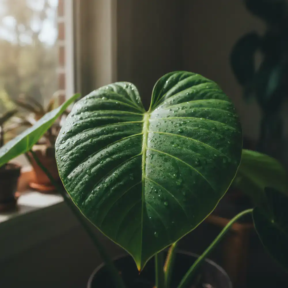 Close up of a vibrant indoor plant leaf
