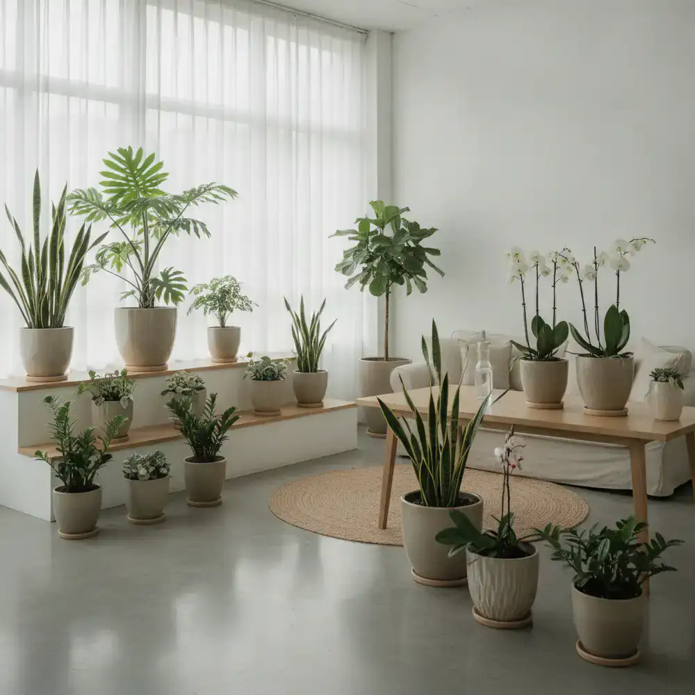 Clean, modern presentation of potted plants inside our Ho Chi Minh City studio